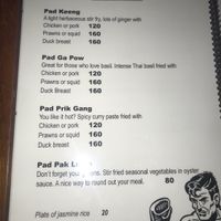 Thai menu at Sweet Monkey in Ao Nang