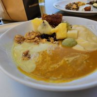 Mix of chia pudding, vanilla sauce, fruits, nuts & cereal at Tibits in Darmstadt