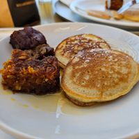 Carrot cake ("Rübli"), tahini brownie, pancakes with maple syrup at Tibits in Darmstadt