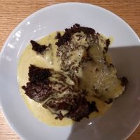 Chocolate cake and custard at Tibits in Darmstadt