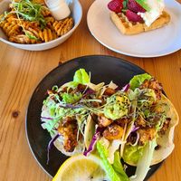 Waffle fries, Cauliflower tacos and waffles at Gather and Feast in Caboolture