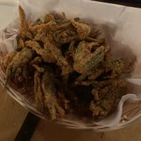 Fried okra. Kinda looks like calamari. at Driftwood Bistro in Jekyll Island