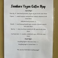 The menu   at Familiars in Brooklyn