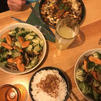 Veggie Chili, chinese vegetables and rice. Delicious!   at Mercado Bio in Pico