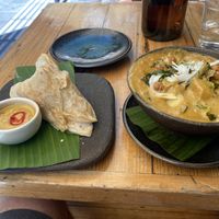 Thai vegan curry and Roti bread   at Rice Paper Scissors in Melbourne
