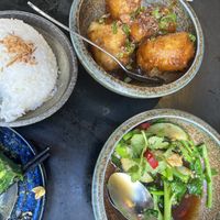 Sticky Fried Tofu, Something Green and Rice  at Rice Paper Scissors in Melbourne