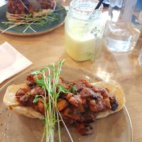 The vegan brekkie (not what I expected but tasty, quite pricey though) and a banana milkshake (yum) at Eating House in Rowville