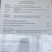 Vegan menu  at Eating House in Rowville