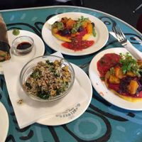 Vegan polenta pizza, quinoa salad and sushi roll. Deluxe Expresso Bar, Wellington, 08/06/2015. at Deluxe Cafe in Wellington