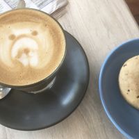 Can hardly bear this delightful oat milk latte - tasty goodness and so CUTE! at Sardi Cafe in Hawthorn