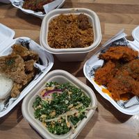 Oyster mushrooms (amazing) jambalaya, buffalo chick, and the kale slaw. What a treat at Dirty Kitch in Coventry