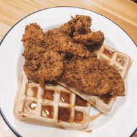 Chick’n n waffles n maple syrup  at Dirty Kitch in Coventry