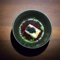 Silken tofu dashi & ponzu seaweed caviar at Dumbo in Rotterdam