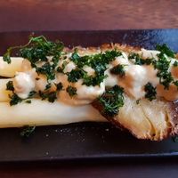 Delicious asparagi with (vegan) egg salad on top at Dumbo in Rotterdam