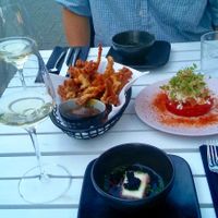 Silken tofu (yummy), tomato tartar (not so yummy) and crispy mushrooms (also not so yummy) at Dumbo in Rotterdam