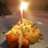 Panna cota - too much agar agar. But such a sweet waitress! She had put a birthday candle for me :))) at Dumbo in Rotterdam