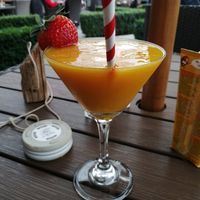 Mango mocktail (mango and ice blended) at The Tithe Barn in Cosby