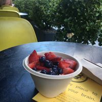 More outside seating--with the tasty oatmeal I had for breakfast at Honeybrains in New York City