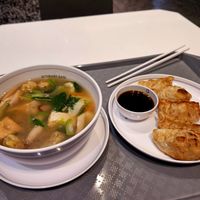Wonton soup and fried gyoza at Talalaks Emporium Food Hall in Bangkok