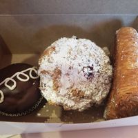 Hostess cup cake, blueberry muffin, and chocolate croissant at Miss Chickpea's Bakeshop in San Antonio