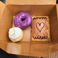 Lime cupcake, blueberry donut and cherry “pop tart” at Miss Chickpea's Bakeshop in San Antonio