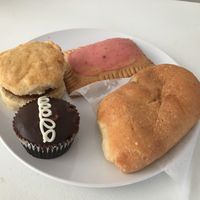 Chicken biscuit sandwich, strawberry pop tart, kolache, hostess cupcake  at Miss Chickpea's Bakeshop in San Antonio