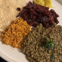 Indian supper club dal, beetroot poriyal   at REfUSE Café in Chester-le-street