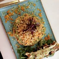 Chickpea omelette, Brazil nut cheese, guacamole  at Alkaline Kitchen in Middlesbrough