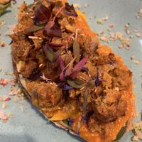 Onion Bhaji open sandwich  at Alkaline Kitchen in Middlesbrough