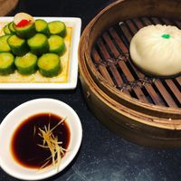 Cucumber salad and veggie bun at Din Tai Fung in Santa Clara