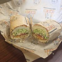 Roadrunner - vegan fried “chicken”, tangy spicy BBQ, vegan American cheese, on Dutch bread.  at Ike's - Palmdon Dr in Fresno