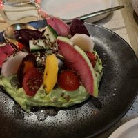 Avocado whip with rainbow carrots and veg at Veda Café & Bar in Hong Kong Island