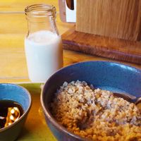 Coconut Porridge with maple syrup at The Clink Cafe in Manchester