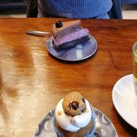 Cookie dough muffin and chocolate and cheery mousse cake at Vegabond - West in Amsterdam