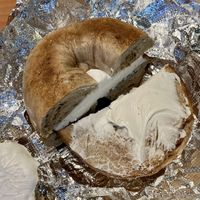Cinnamon raisin bagel w/ vegan cream cheese  at Tribeca Bagels in New York City