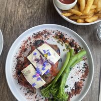 Vegetable ragout with pumpkin and side of chips!  at The Wharf Bar & Kitchen in Saint Helens