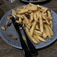 Mountain of chips underneath - would’ve much preferred more eggplant or salad for $28!!  at The Wharf Bar & Kitchen in Saint Helens