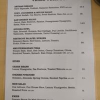 Menu at Cove in Waipu