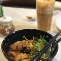Their variation of Tom yum and ice coffee at Veganerie - Silom in Bangkok