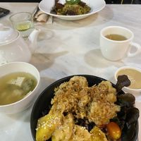 Crunchy Thai rice bowl and green curry pasta at Veganerie - Silom in Bangkok