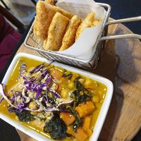 Chickpea sweet potato curry & baked roti at Veganerie - Silom in Bangkok