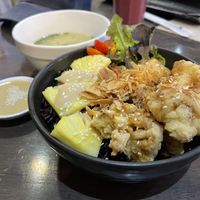 Teriyaki rice bowl and miso soup, 190 baht  at Veganerie - Silom in Bangkok