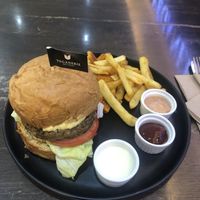 Cheese burger with fries  at Veganerie - Silom in Bangkok