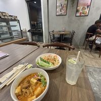 Khao Soi with Lemon Drink; Som Tam  at Veganerie - Silom in Bangkok