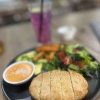 katsu ‘steak’ which tasted more like a vegan fish   at Veganerie - Silom in Bangkok