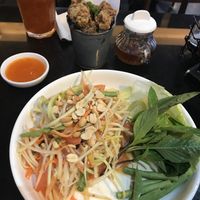 Som tam with fried nuggets at Veganerie - Silom in Bangkok