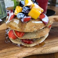Vegan pancakes with fruit at The Deck in Seminyak