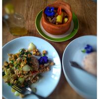 Fried holy basil with tofu and Massaman curry at Pen Cave Homestay in Mae Hong Son