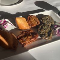 Entree: samosa, onion bhaji, spinach pakora  at Saffron Indian Cuisine in Geelong