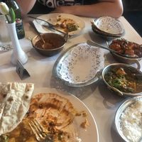 Lentil Dahl (left), roti (top right) pumpkin curry (right), tofu and pea dish (bottom right).  at Saffron Indian Cuisine in Geelong
